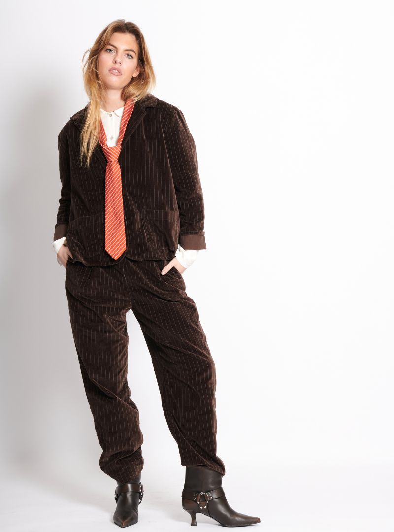 Veste Ten Velours Rayé Café