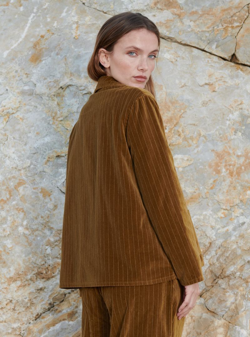 Veste Ten Velours Rayé Cuir
