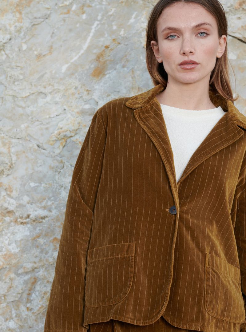 Veste Ten Velours Rayé Cuir