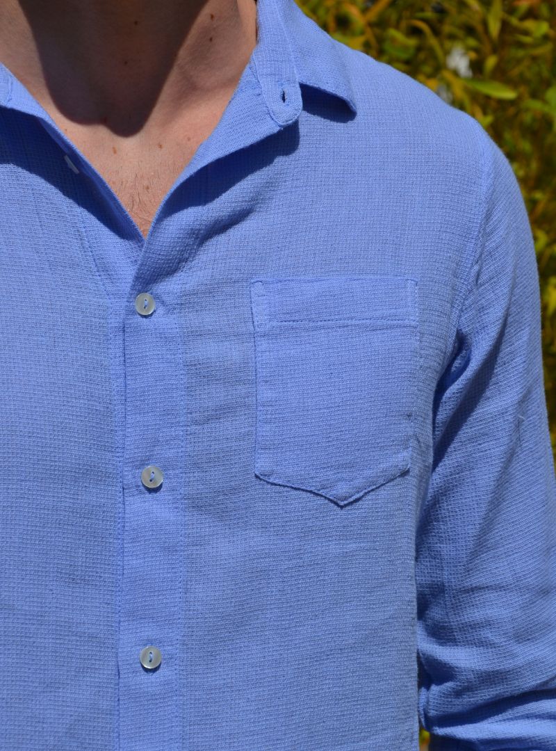 Chemise nid d'abeille azur