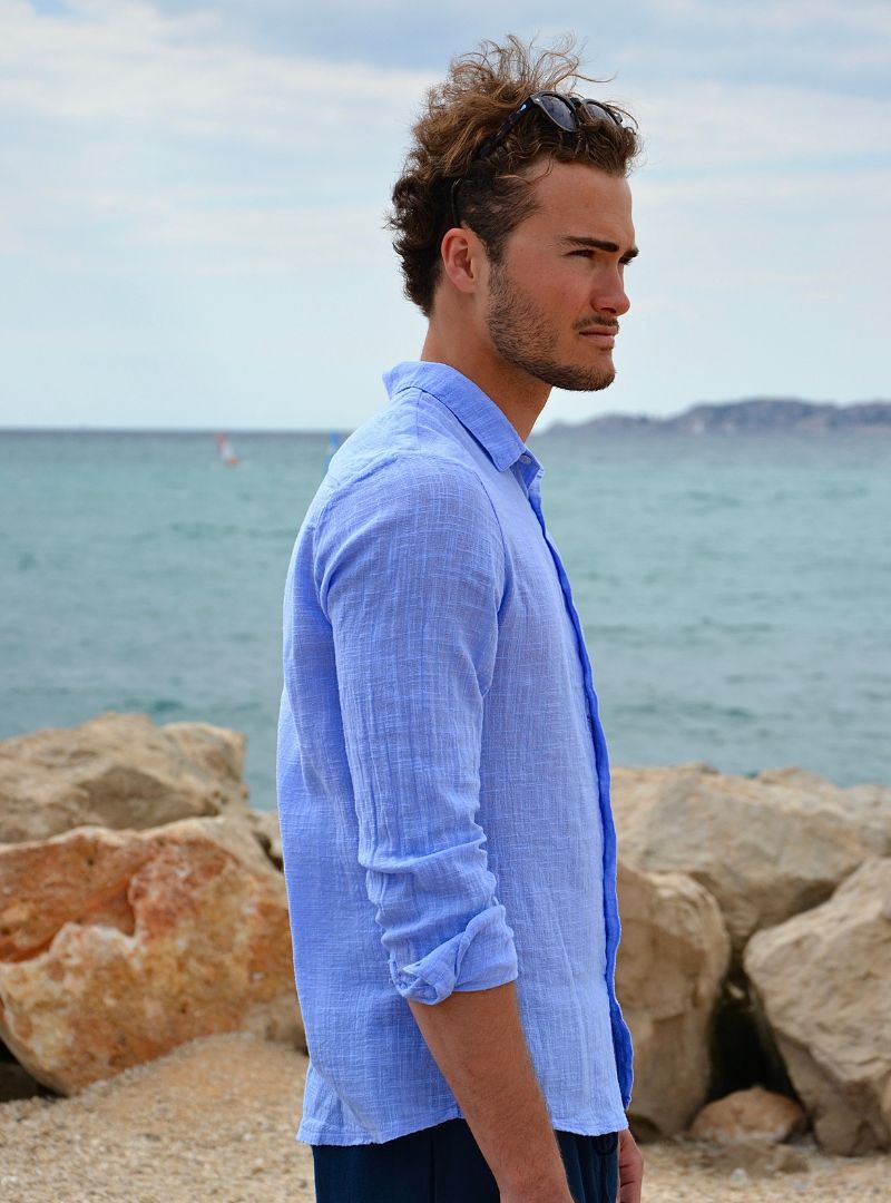 Chemise en lin azur