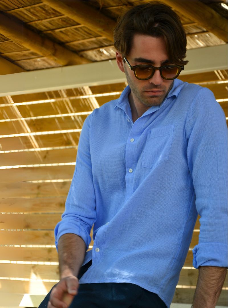 Chemise nid d'abeille azur