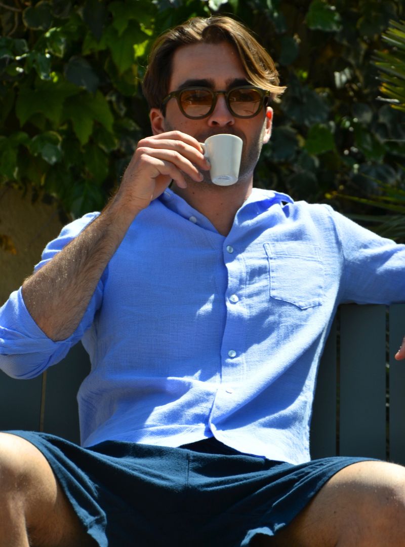 Chemise nid d'abeille azur