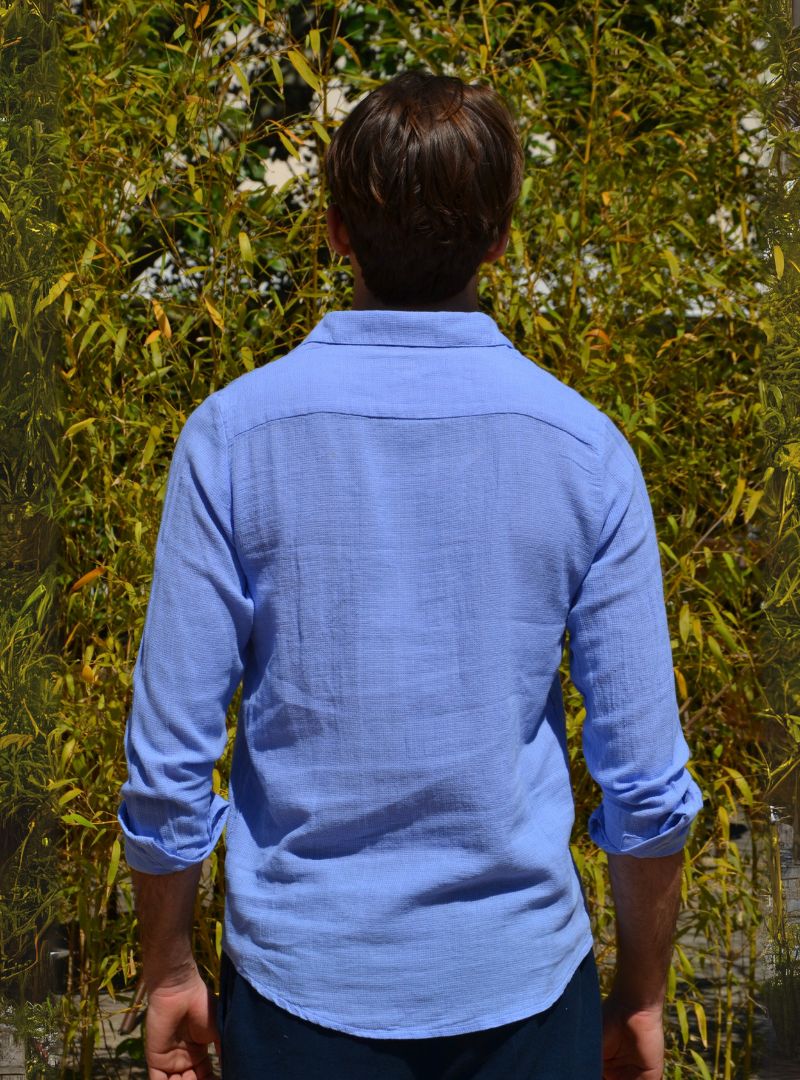 Chemise nid d'abeille azur