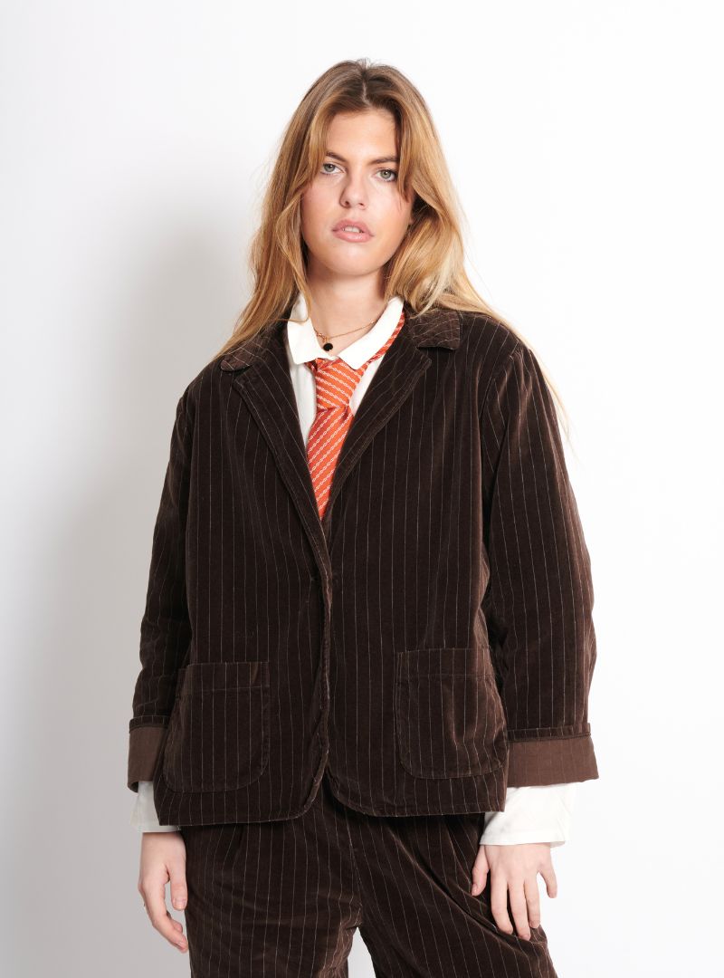 Veste Ten Velours Rayé Café