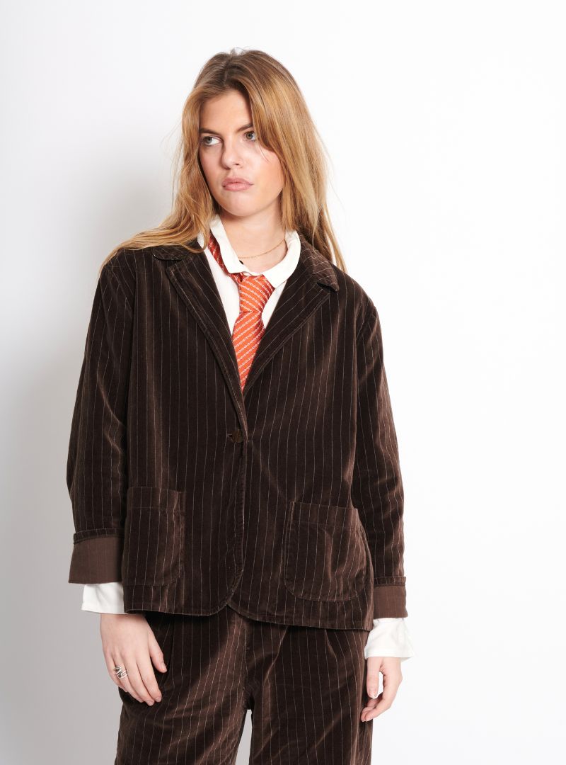 Veste Ten Velours Rayé Café