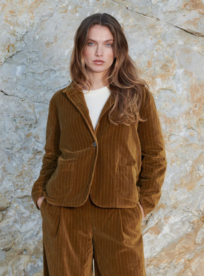 Veste Ten Velours Rayé Cuir