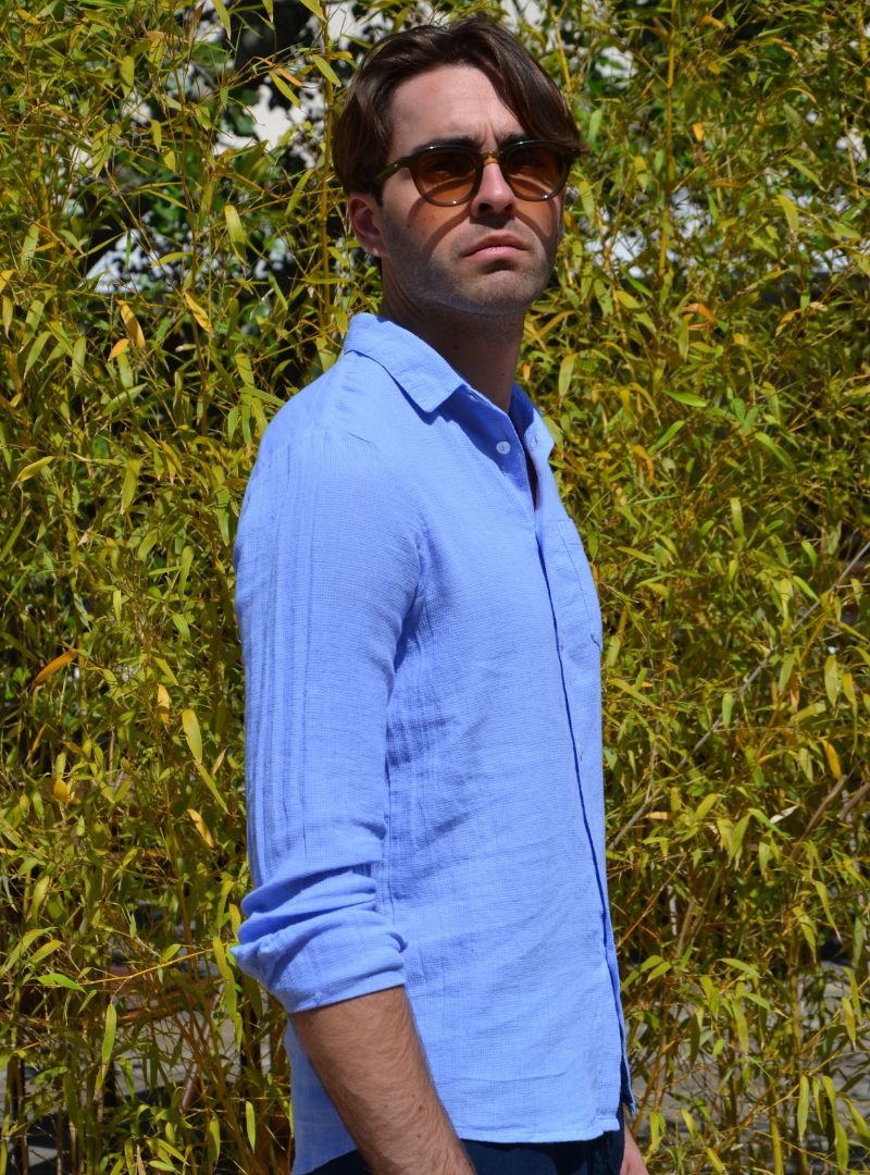 Chemise nid d'abeille azur