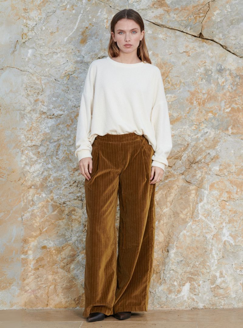 Pantalon Zen Velours Rayé Cuir