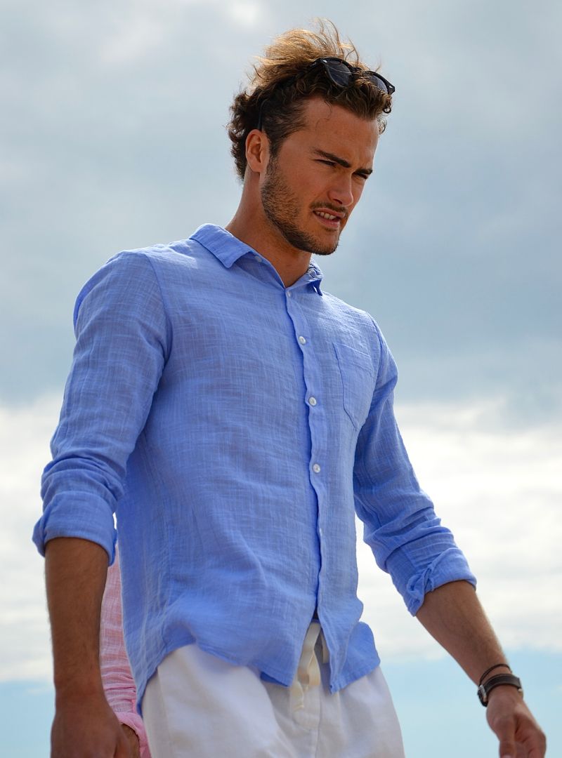 Chemise en lin azur