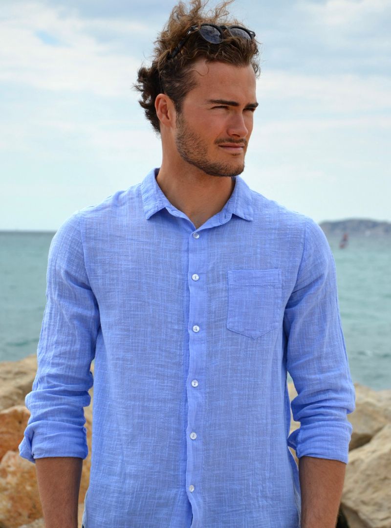 Chemise en lin azur