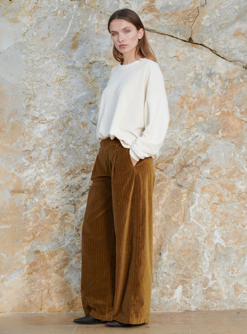 Pantalon Zen Velours Rayé Cuir