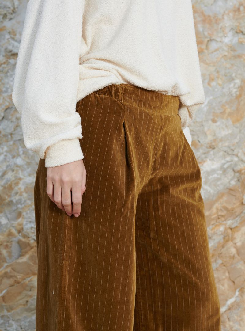 Pantalon Zen Velours Rayé Cuir