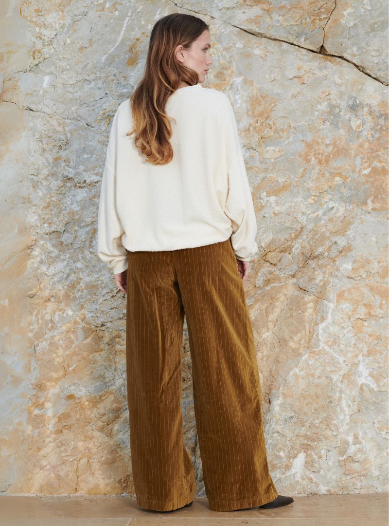 Pantalon Zen Velours Rayé Cuir