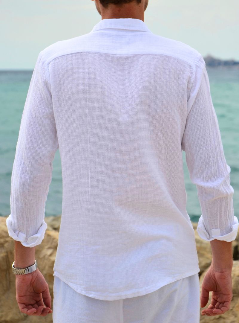Chemise nid d'abeille blanc