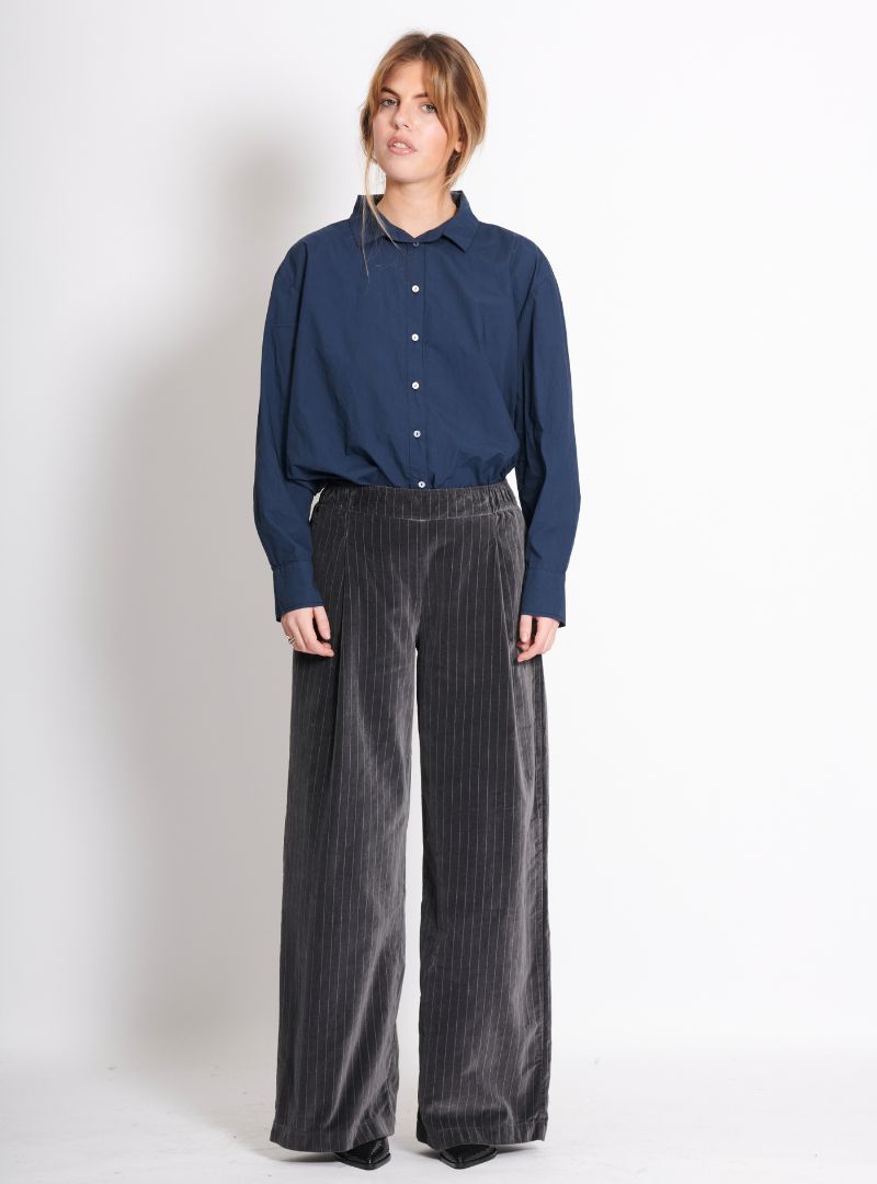 Pantalon Zen Velours Rayé Presque Noir