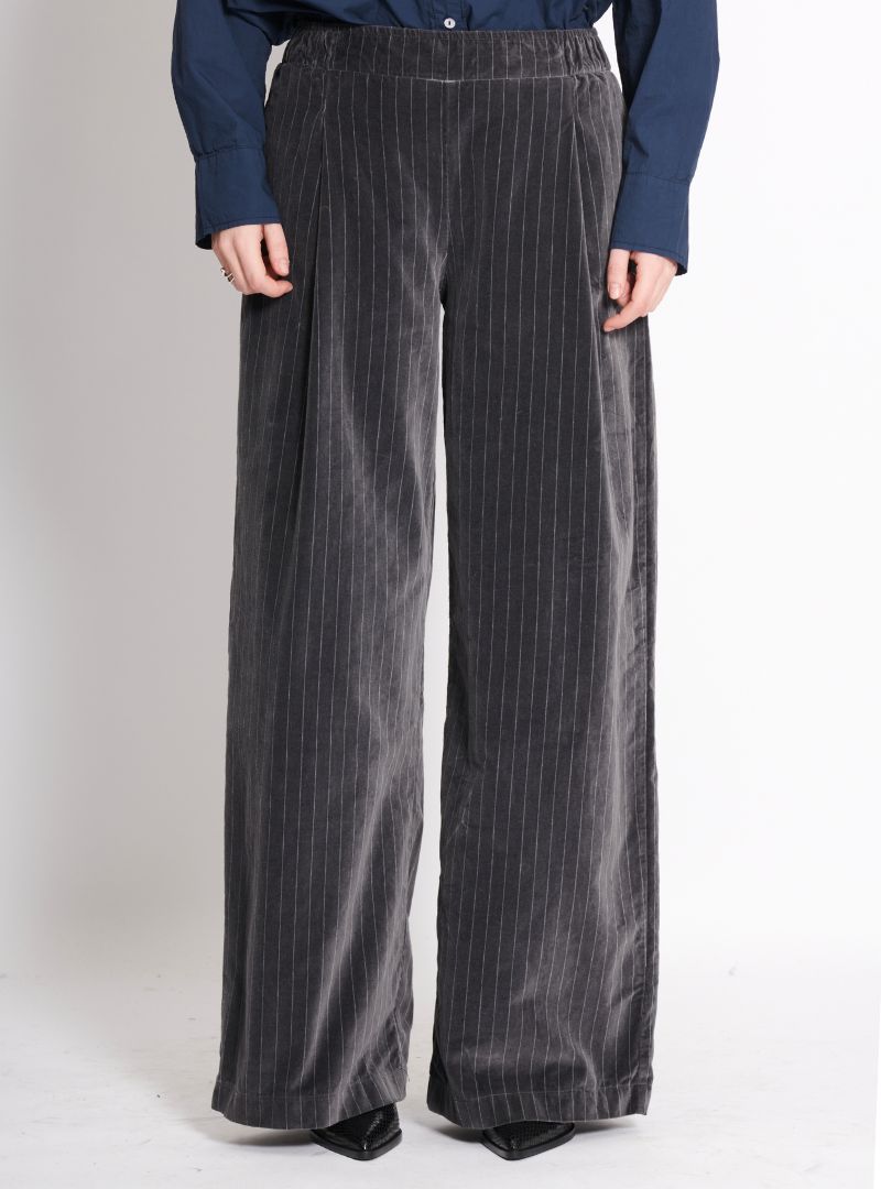 Pantalon Zen Velours Rayé Presque Noir