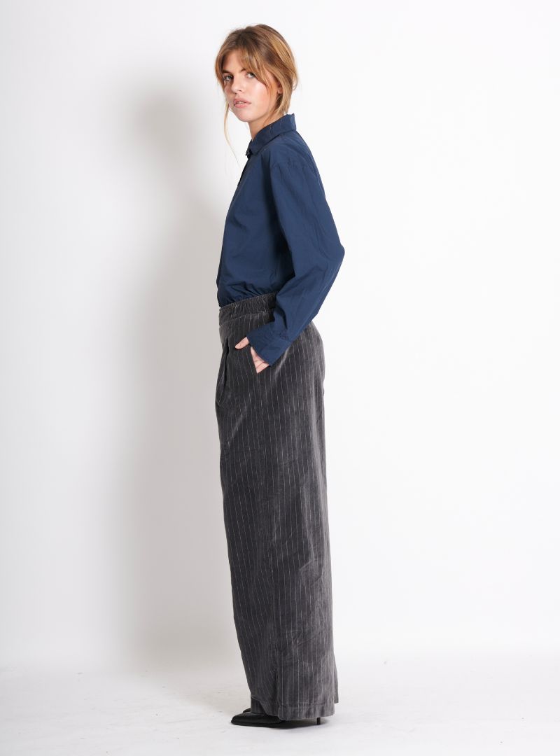 Pantalon Zen Velours Rayé Presque Noir