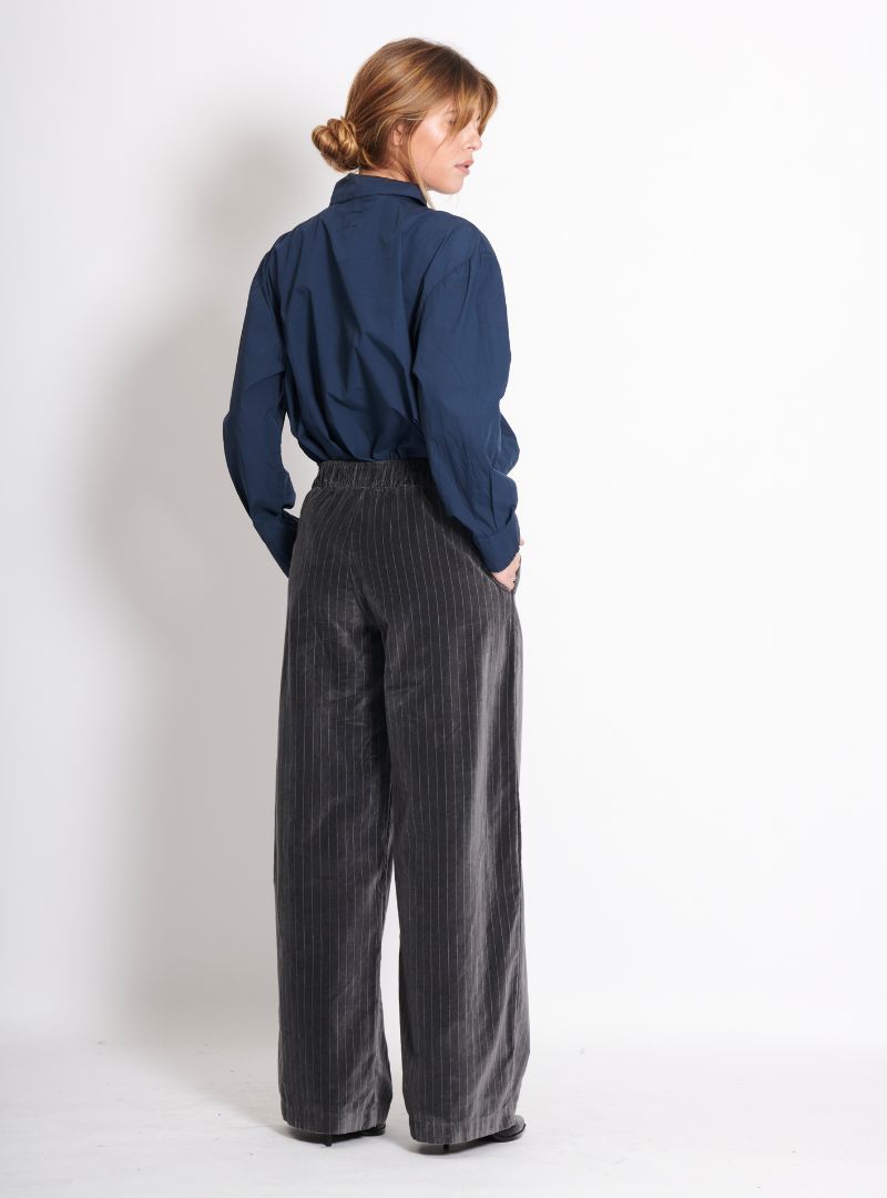 Pantalon Zen Velours Rayé Presque Noir